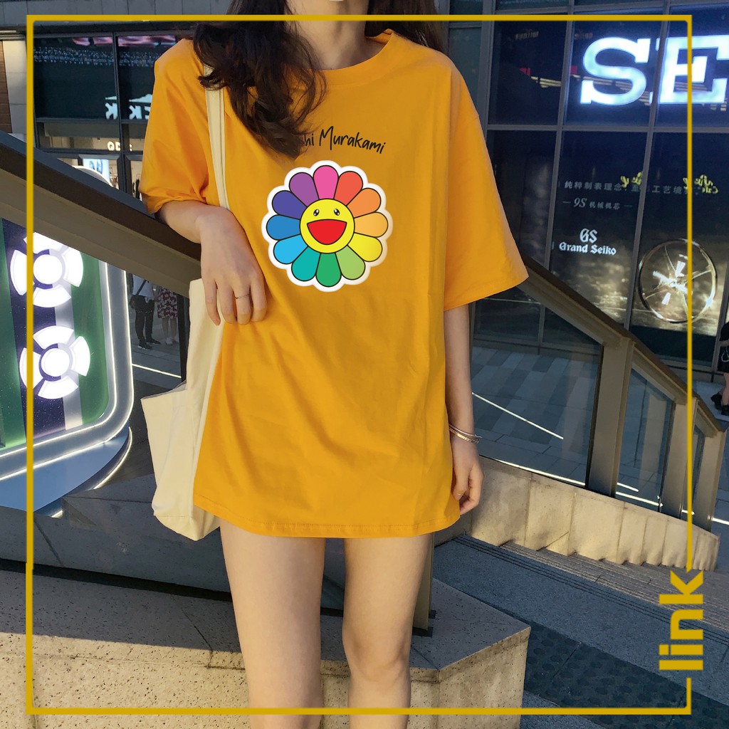 Áo nữ HOA 7 SẮC CẦU VỒNG TAKASHI MURAKAMI tay lỡ dáng rộng Unisex