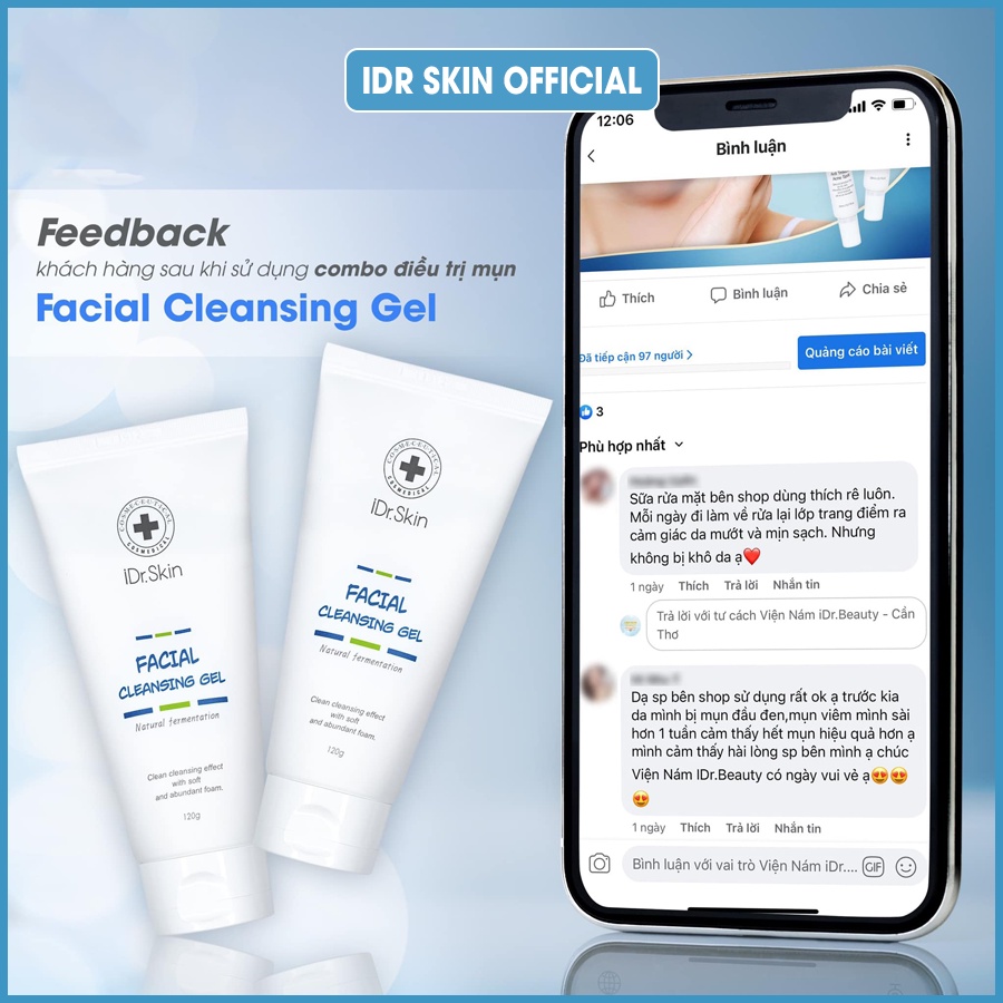 Sữa rửa mặt lên men IDr Skin_ IDr Skin Facial Cleansing Gel 120g dùng được cho da nhạy cảm