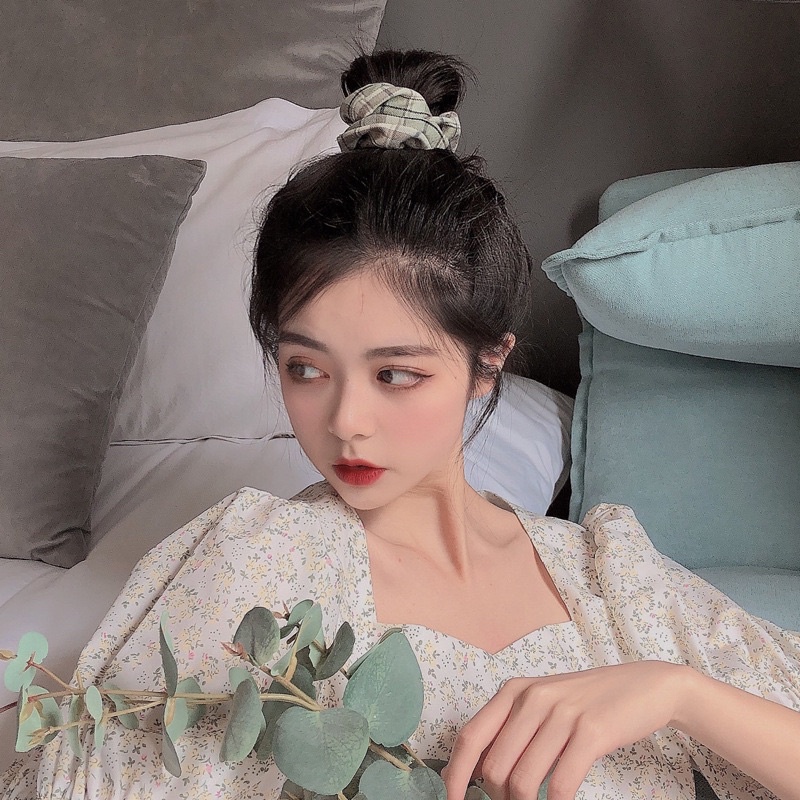 Dây Buộc Tóc Scrunchies Nữ Vải Caro phong cách Retro Hàn Quốc Dễ Thương