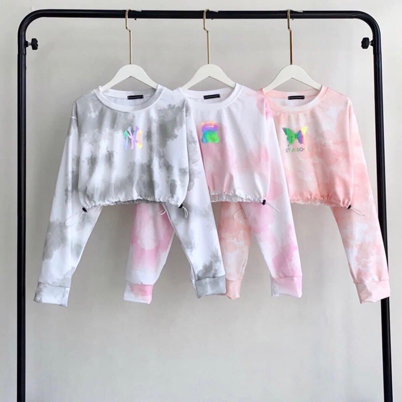 Áo CropTop Rút Eo Loang Phản Quang Ảnh Thật