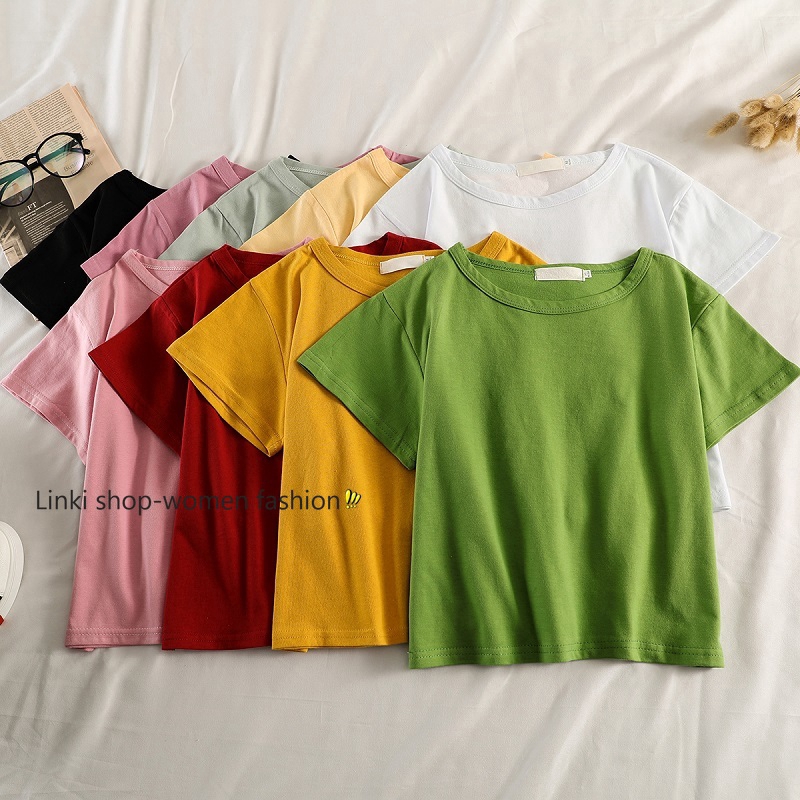 Linki ➤ Ready stock 9 colors cotton short sleeve t shirt  crop top