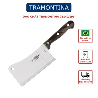 Dao Chặt Xương Tramontina Đầu Vuông Lưỡi Rộng Chất Liệu Thép Không Gỉ Cán Gỗ Polywood 3 Đinh Tán Lưỡi 16cm