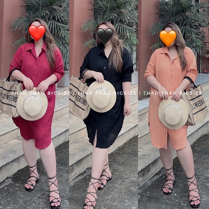 Đầm sơ mi suông chất đũi xốp nhăn - MÚP BIGSIZE 60-100KG