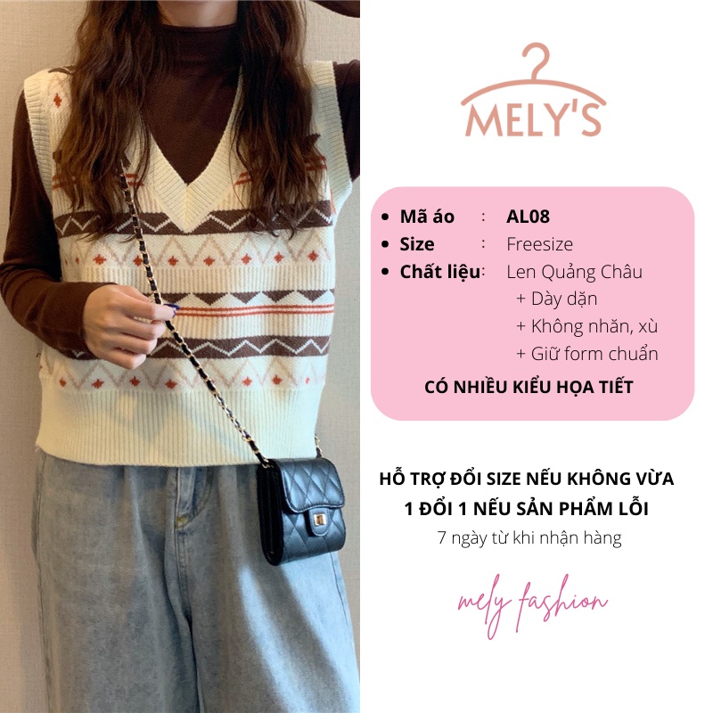 Áo len gile nữ hàn quốc from rộng họa tiết thổ cẩm phong cách Ulzzang xinh xắn Quảng châu LOẠI 1 siêu đẹp AL08