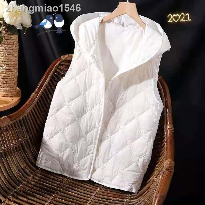 ♧❡Áo khoác phao sát nách có mũ trùm vải Cotton mỏng thời trang 2021