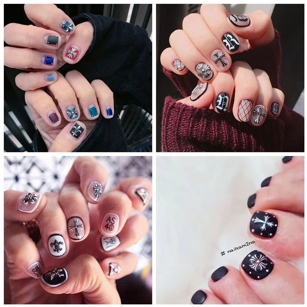 Set 50 phụ kiện trang trí móng tay hình chữ thập 3D bằng kim loại cá tính
