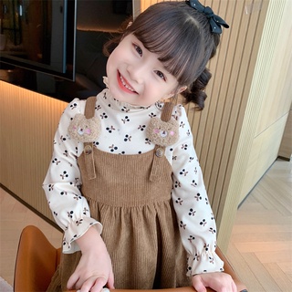 Váy Bé Gái 2 Chi Tiết Vintage Váy Dài Tay Thu Đông Yếm Nâu Đất Nhung Tăm Cao Cấp Cho Bé Dự Tiệc Diện Tết Size 12-27 Kg