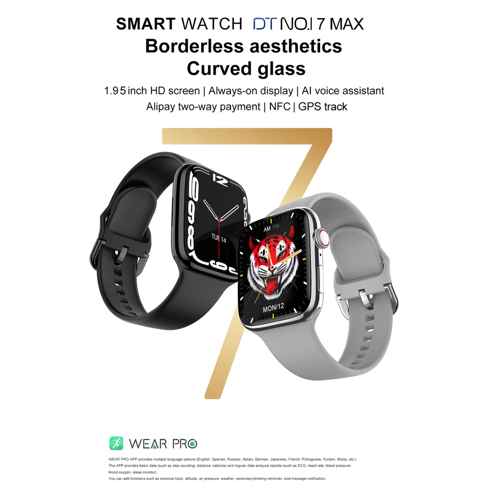 Đồng Hồ Thông Minh DT7 Pro Max Màn Hình Lớn 1.95 '' HD Kết Nối Bluetooth Không Dây Bluetooth Có Sạc Pin PK IWO W37 Pro