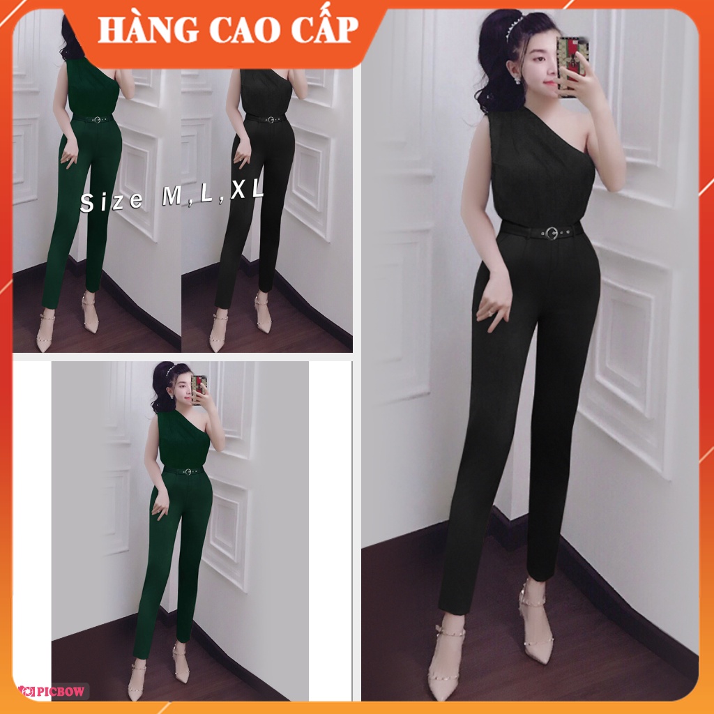 Jumpsuit Nữ Dài Lệch Vai Sang Chảnh Áo Liền Quần Ống Ôm Phối Áo Dự Tiệc Sát Nách Kèm Belt J994