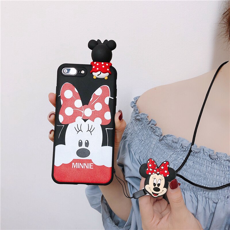 Mềm Ốp Điện Thoại Silicon Dẻo Họa Tiết Hoạt Hình Minnie Mickey Kèm Vòng Tay & Dây Đeo Cho Oppo A59 F1S F5 F7 F9