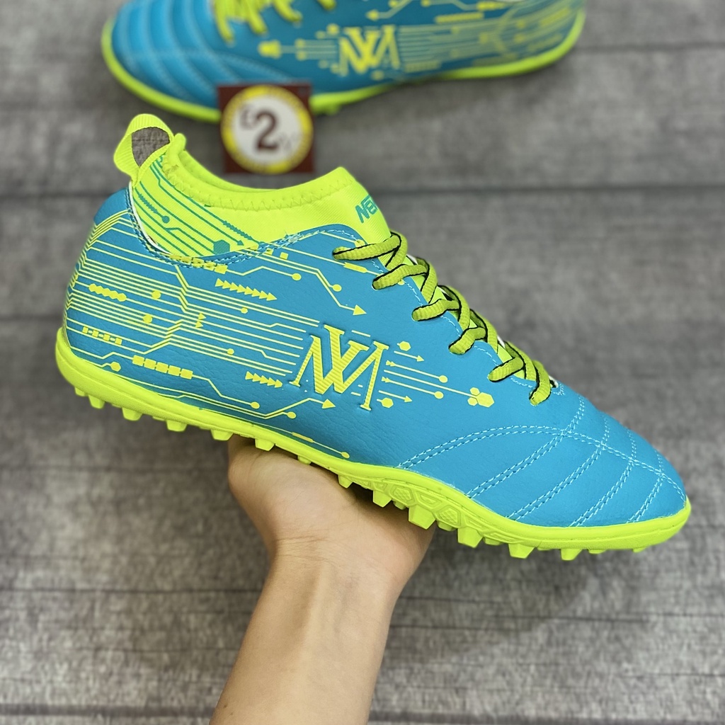 Giày đá banh nam Newmos Warrior Xanh Lam cổ chun, giày đá bóng thể thao cỏ nhân tạo nhẹ mềm - 2EVSHOP