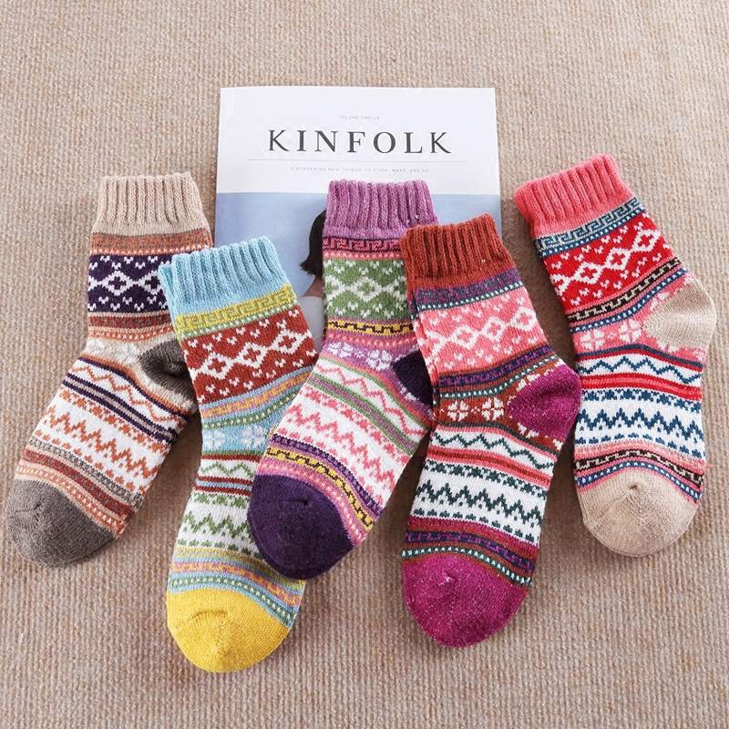 5 Pairs Womens Vintage Style Winter Warm Thick Knit Wool Cozy Crew Socks Girls in the tube Soft Sock | BigBuy360 - bigbuy360.vn
