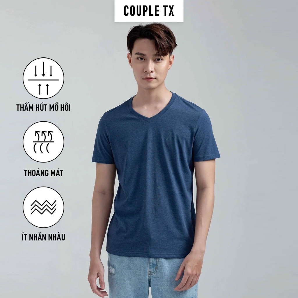 Áo Thun Nam Cổ Tim Couple TX Basic Vải Đốm In Logo X