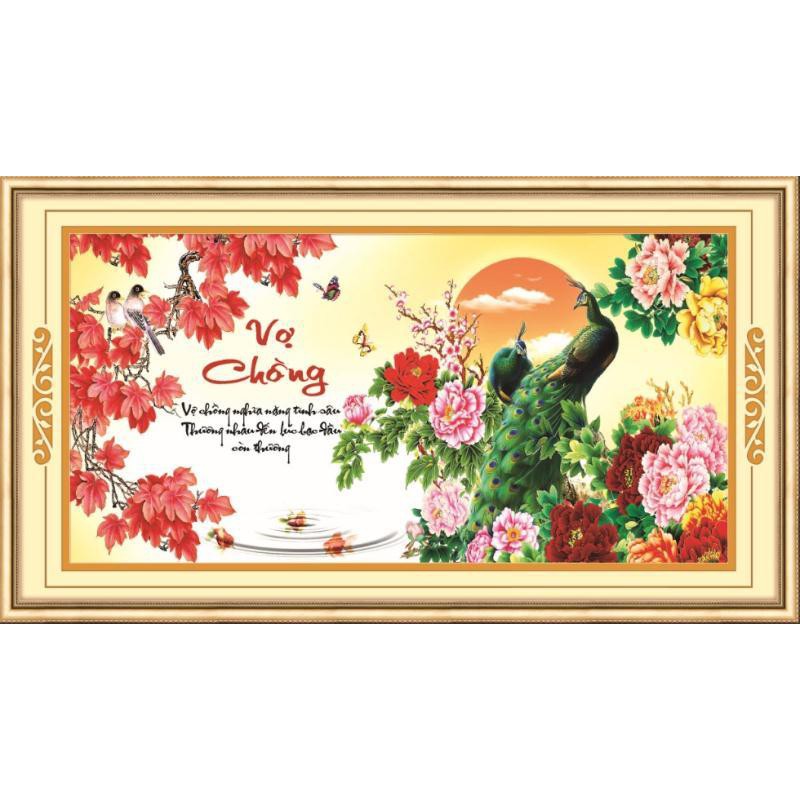 TRANH ĐÍNH ĐÁ Vợ chồng công mẫu đơn 88751 |90x50cm| - Chưa đính