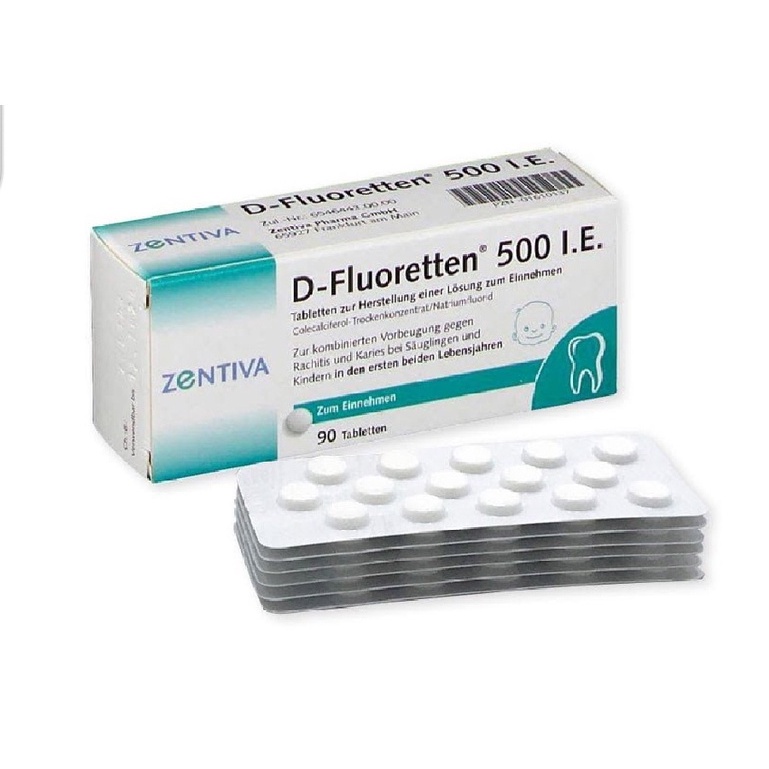 Vitamin D Fluoretten 500 I.E Zentiva Đức bổ sung vitamin D3 cho trẻ phát triển xương và răng - Hộp 90 viên