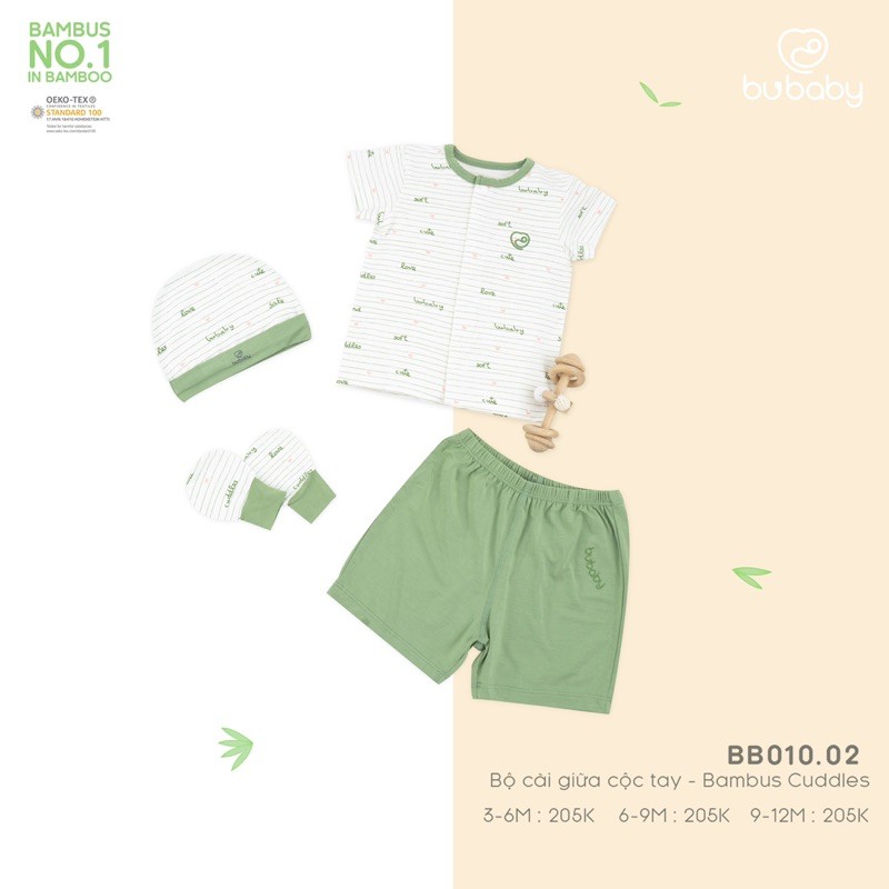 Bộ quần áo cộc tay vải sợi tre Bambus cho bé từ 3 tháng đến 1 tuổi Bubaby BB010.02