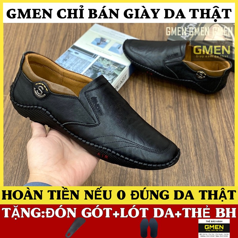 Giày da nam cao cấp bảo hành 1 năm, giày lười da thật mềm mại đế 𝐜𝐚𝐨 su êm chân khâu chỉ bền bỉ 𝐆𝐌105