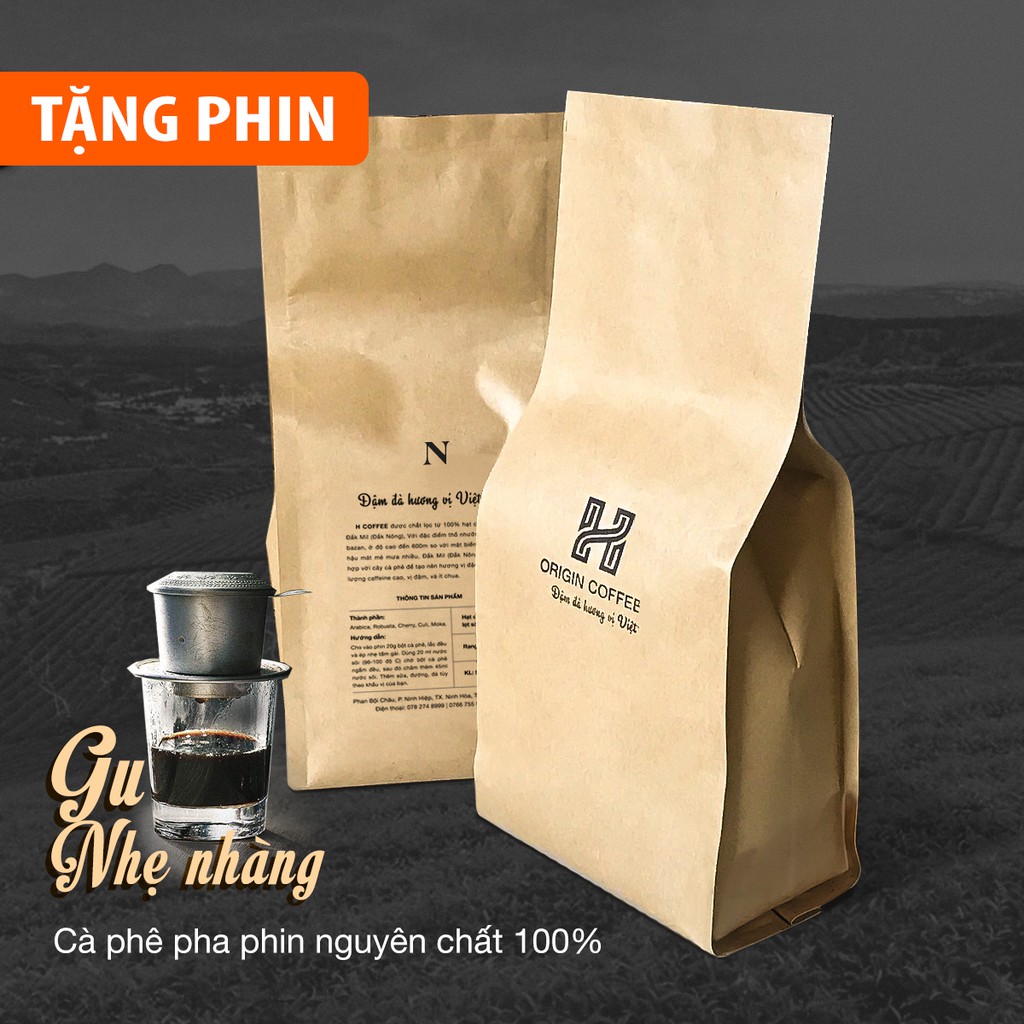 Cà phê rang xay pha phin gu vị Nhẹ Nhàng, cafe nguyên chất mộc sạch arabika robusta culi 100% H Origin Coffee, 500g | BigBuy360 - bigbuy360.vn