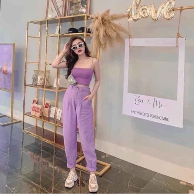 Sẵn áo- ảnh thật- set áo 2 dây và quần baggy tím nhạt hot hit xuất khẩu