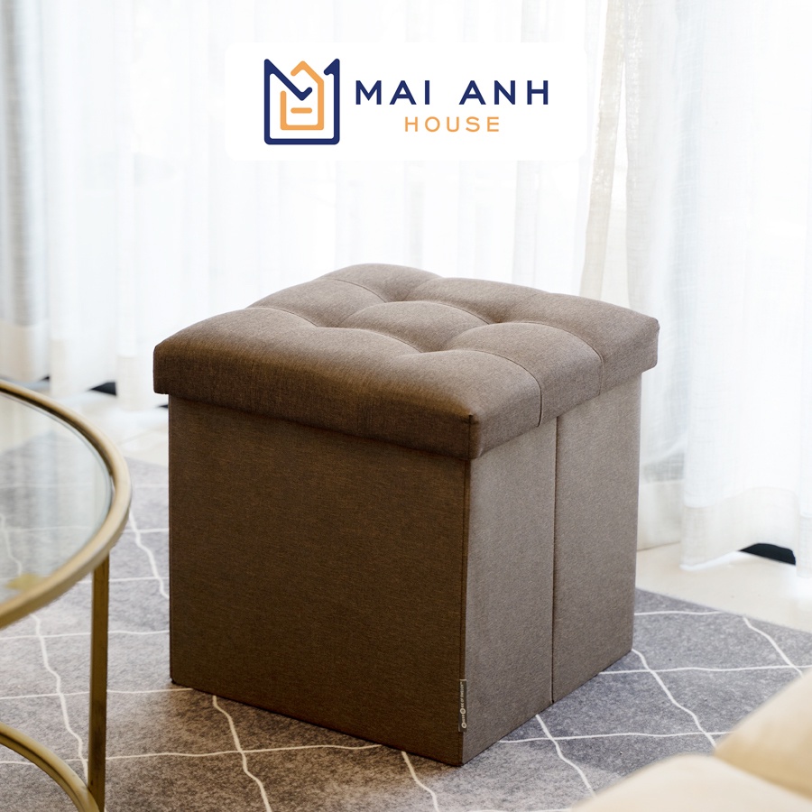 Ghế sofa dáng vuông kiêm hộp đựng đồ gấp gọn Mai Anh House MA05, thân gỗ MDF bọc vải Oxford 600D, nắp nệm mút êm ái