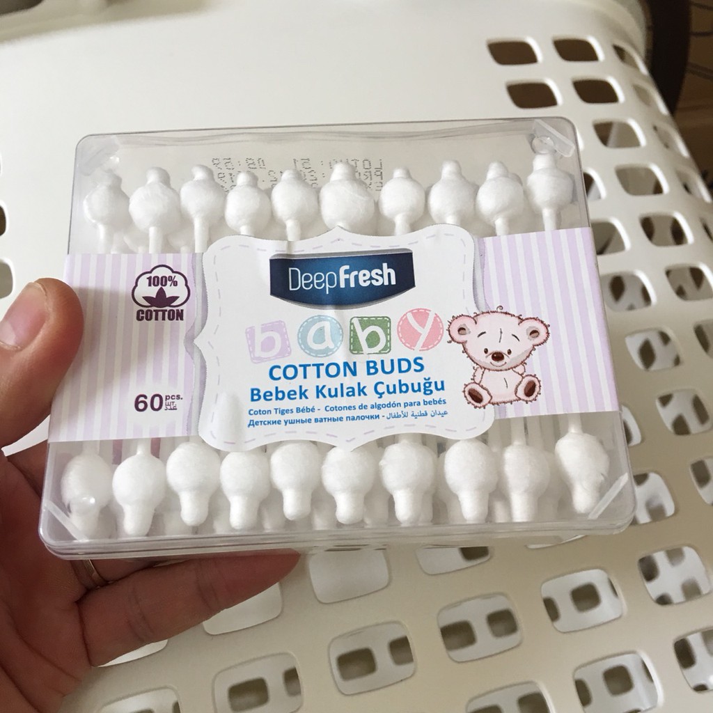 Bông tăm ngoáy tai trẻ em cao cấp Deep Fresh xuất xứ Thổ Nhĩ Kỳ hộp 60 que 100% cotton kháng khuẩn