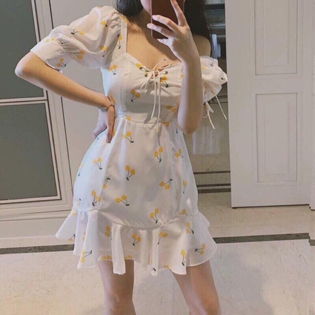 đầm cherry đuôi cá kèm quần voan lụa 2 lớp[siêu hot mua hè kèm video]