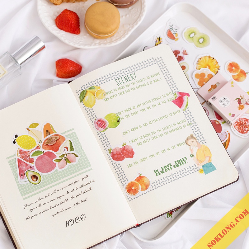 Bộ 50 sticker đồ vật dễ thương, nhãn dán cute hình hộp sữa, cây xanh STI11