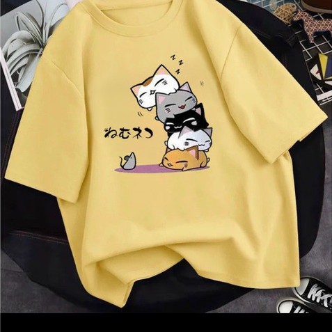 [Mã 11FASHIONSALE1 giảm 10K đơn 50K] Aó thun tay lỡ Unisex 5 con mèo dễ thương freesize từ 40 -70kg