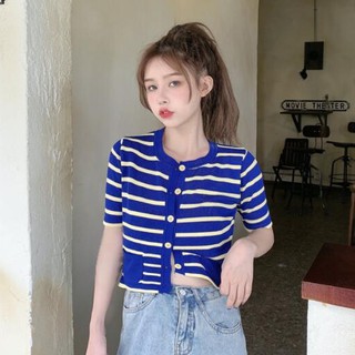 Áo Croptop Kẻ Sọc Ngang Phong Cách Hàn Quốc Xinh Xắn Cho Nữ