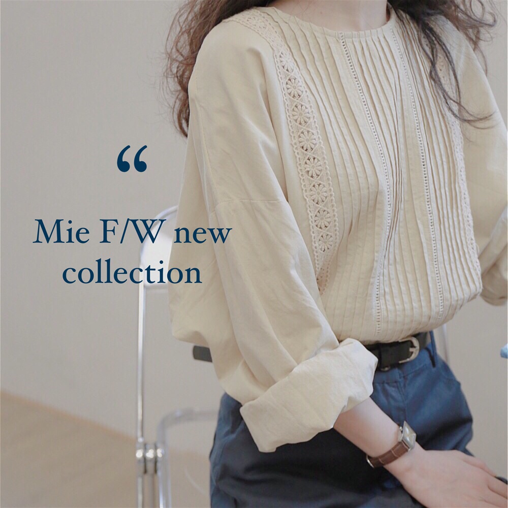 (ORDER) Áo sơ mi nữ dài tay phối ren hoa dập viền cổ tròn vintage kiểu Pháp thanh lịch (Hàng_Thu_Đông)