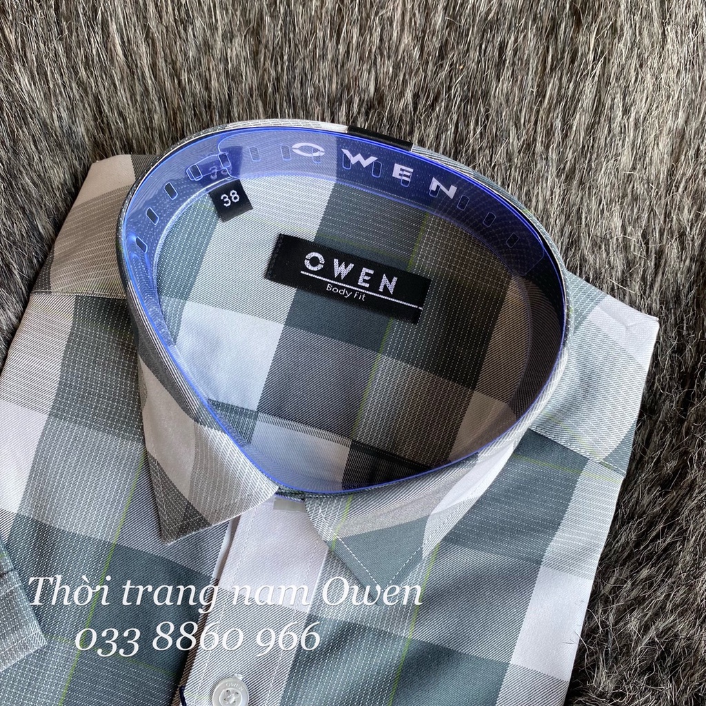 OWEN - Áo Sơ mi ngắn tay Owen vạt ngang chất sợi bạc hà kẻ ca rô xanh 220409