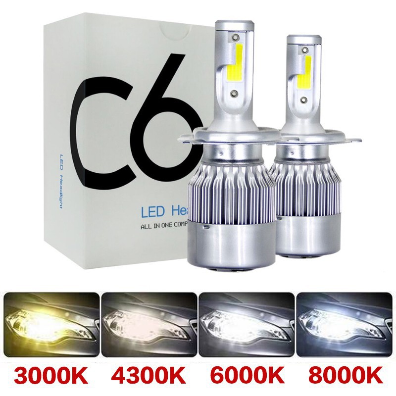 Set 2 đèn LED H4 HB2 9003 H1 H3 H7 H8 H9 H11 HB3 9005 HB4 9006 C6 siêu sáng 36W dành cho xe máy/xe hơi