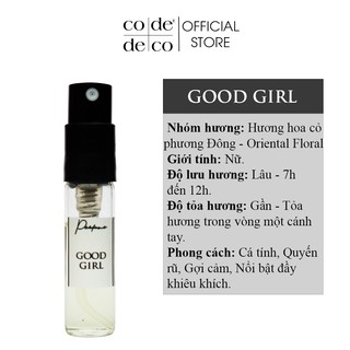 Tinh Dầu Nước Hoa Code Deco Good Girl Cá Tính, Ngọt Ngào, Gợi Cảm 2ml - Pháp