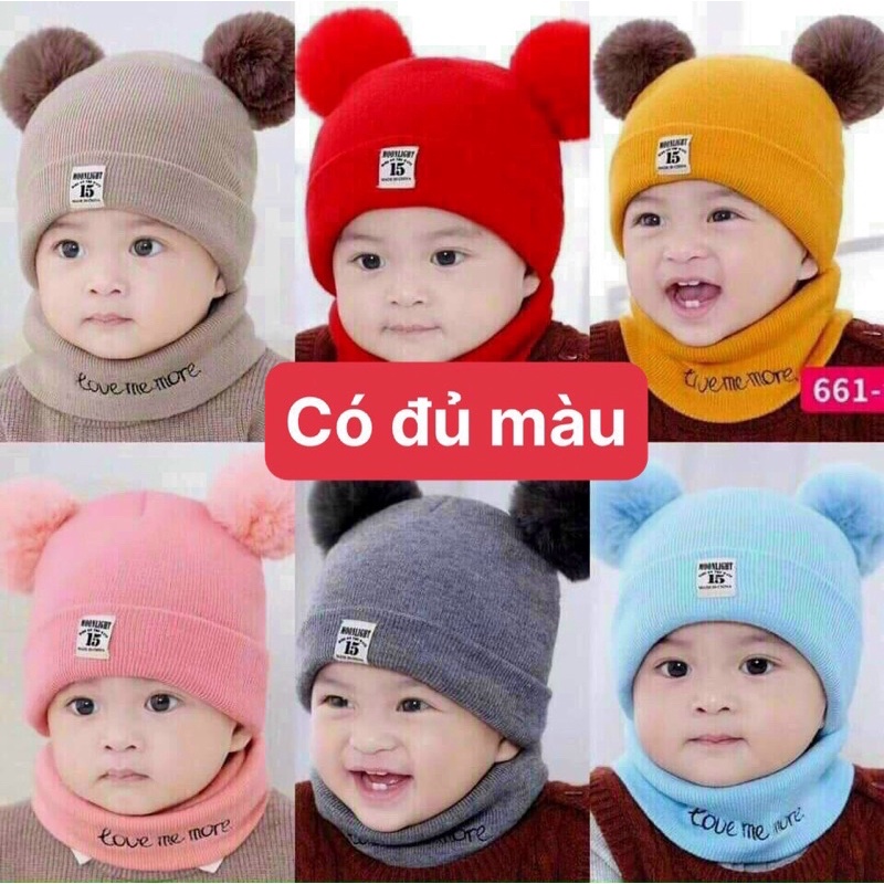 MŨ QUẢ BÔNG KÈM KHĂN ĐÁNG YÊU CHO BÉ TRAI, BÉ GÁI TỪ 3 THÁNG - 3 TUỔI