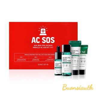 Bộ Chăm Sóc Da Some By Mi Set 4 Món Giảm Mụn AHA-BHA-PHA 30 Days Miracle AC SOS Kit  - Buonsiauth