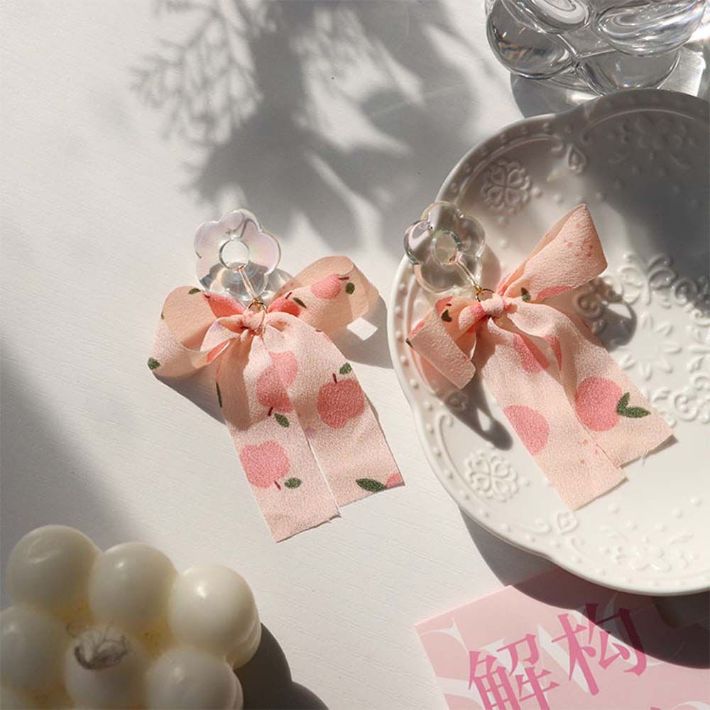 Hoa tai dáng dài hình bông hoa phối ruy băng voan nhiều màu thời trang cho nữ