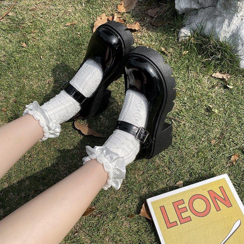 Giày cao gót đế dày bằng da phong cách retro Nhật Bản dành cho nữ