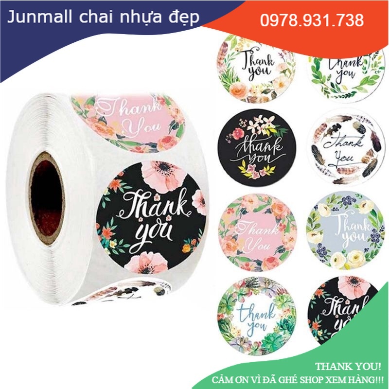 Cuộn 500 tem sticker thank you, nhãn dán thư, quà tặng