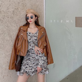 Set Áo khoác croptop da Pu siêu sang hàng Quảng Châu