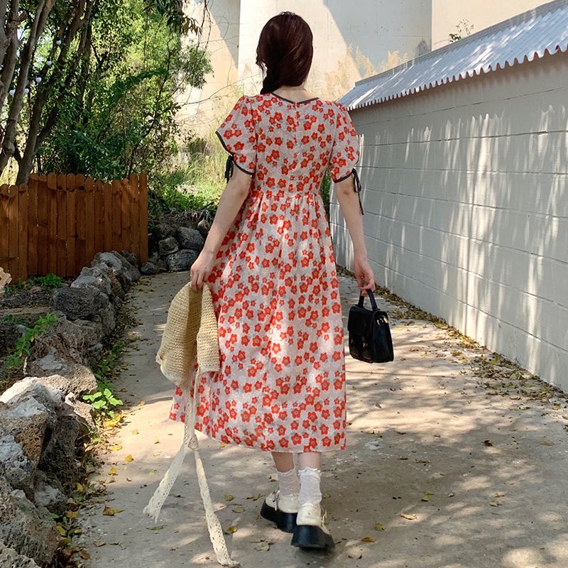 Đầm Tay Ngắn Hoạ Tiết Hoa Thiết Kế Hợp Thời Trang