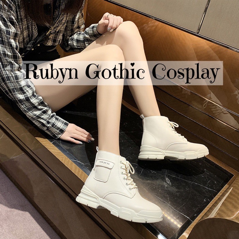 [CÓ SẴN]  Giày Boots Chiến Binh Cổ Lửng Hàn Quốc Jie Yu 2 màu đen, trắng sữa ( Size 35 - 40)