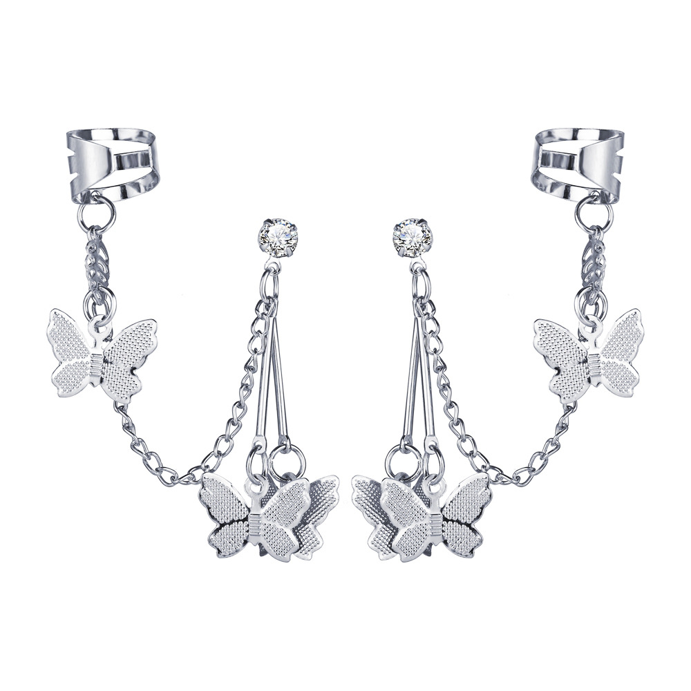 Hoa tai màu bạc dáng dài hình bướm phong cách vintage cho nữ