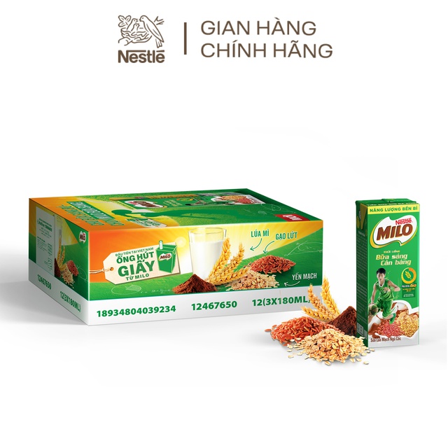 Thùng 36 hộp sữa Nestle Milo bữa sáng 180ml hộp