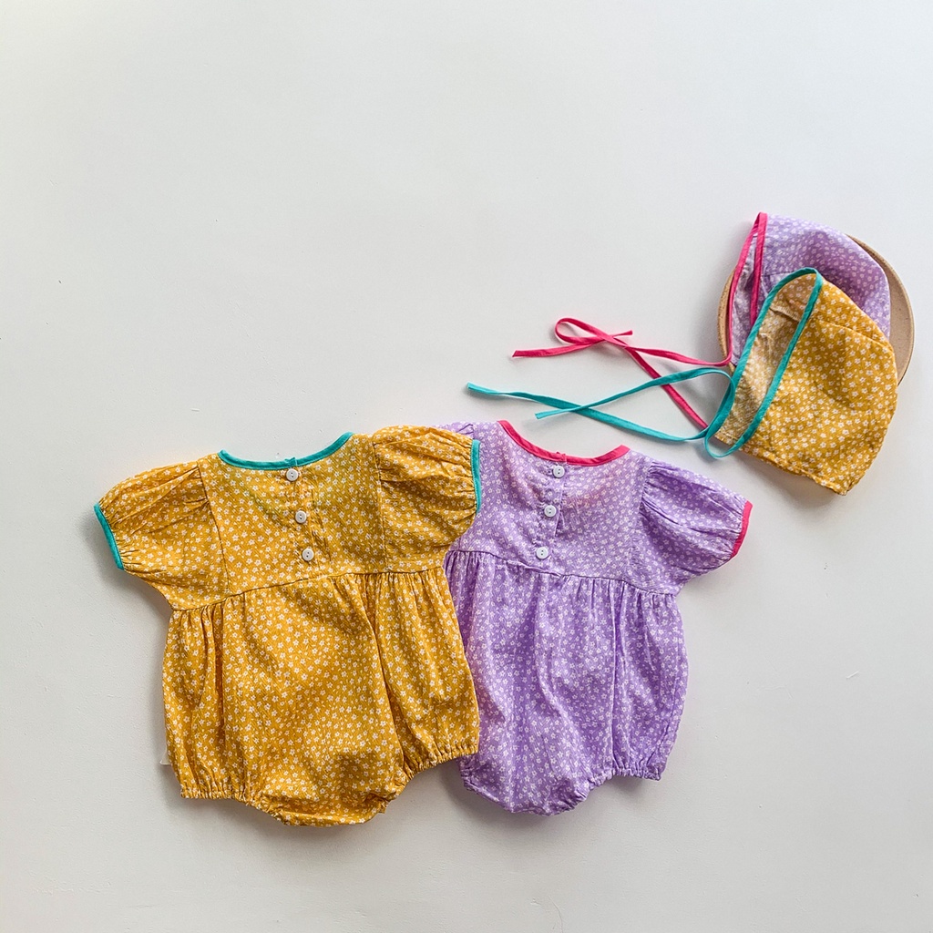 Set đồ liền thân tay ngắn có mũ đội chấm bi thời trang cho bé gái