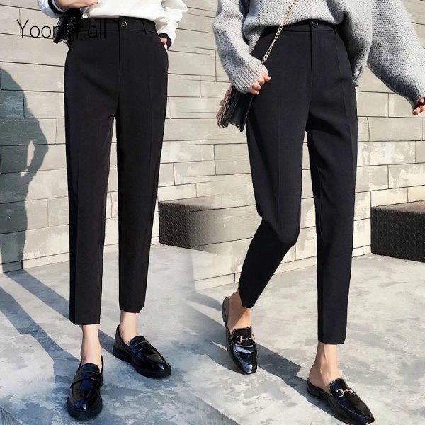 Quần tây nữ lưng cao ống đứng phong cách Hàn Quốc