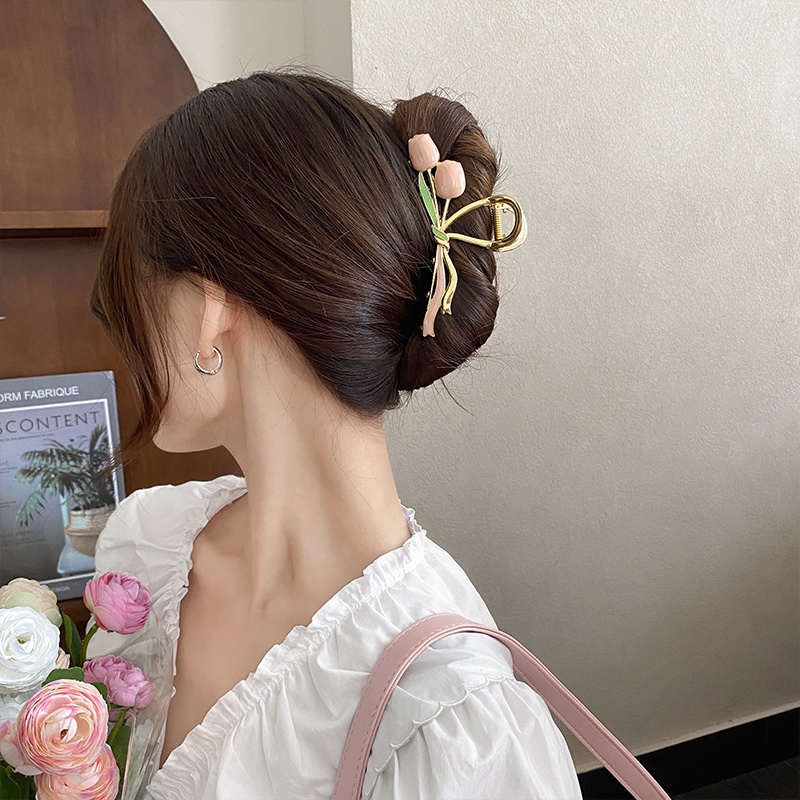 Kẹp Tóc Hoa Tulip Tráng Men Mới Cho Nữ