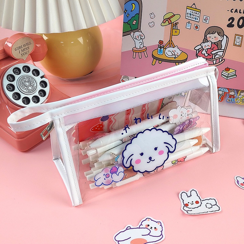 Túi Đựng Bút/Đồ Trang Điểm Bằng PVC Phủ Lông Nhung Dung Tích Lớn Có Khóa Kéo Tiện Dụng