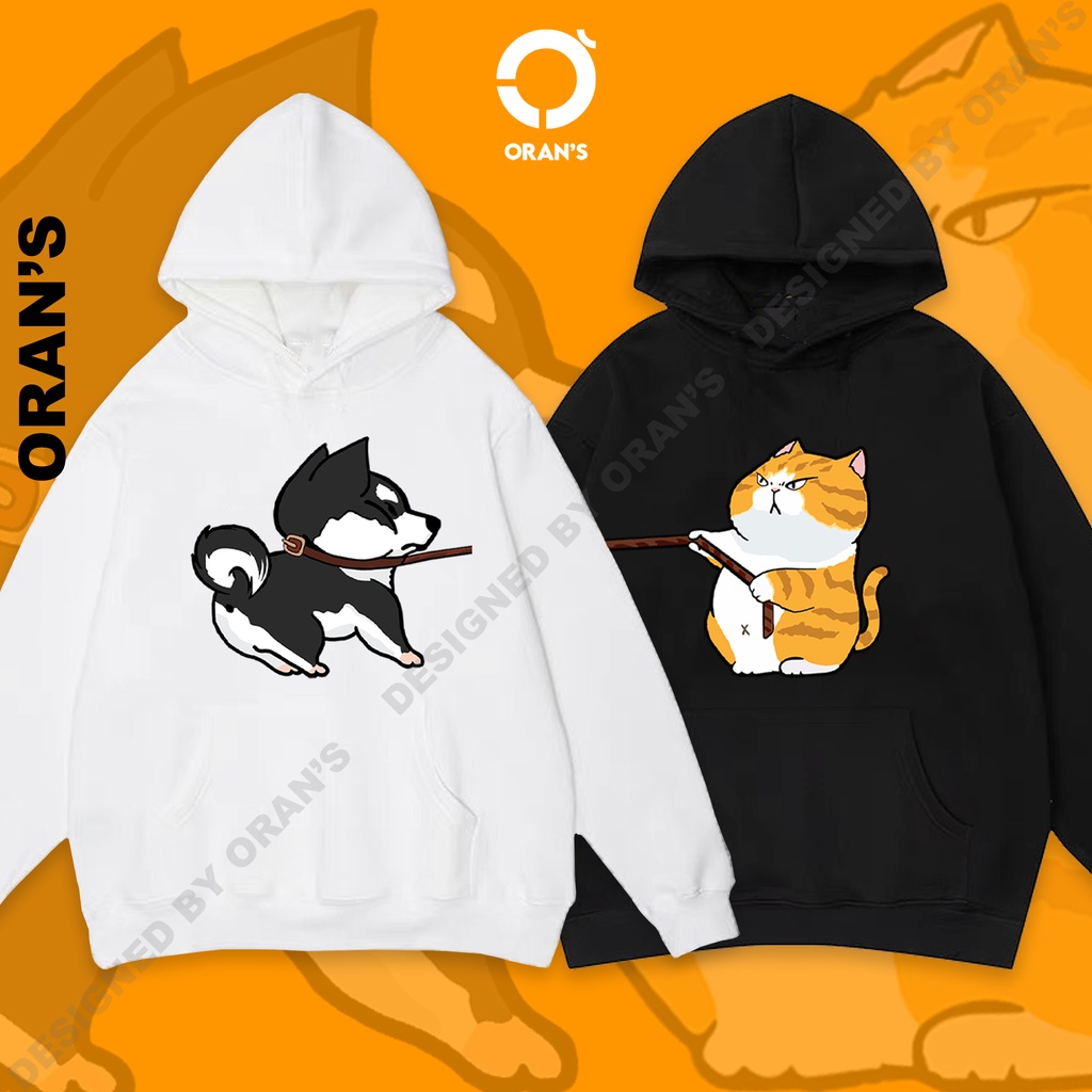 Áo Hoodie đôi in hình chó husky và mèo 06 chất nỉ cotton lót bông cao cấp form rộng unisex ORANS - ORAN'S HOODIE COUPLE