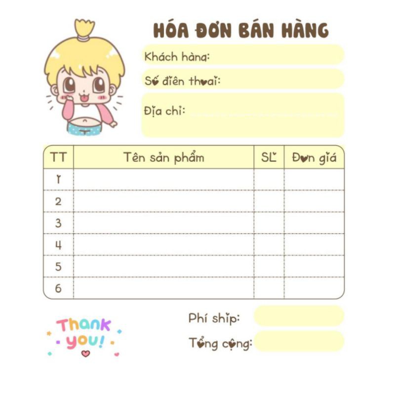 [MUA 10 TẶNG 1]  Hoá đơn bán hàng mini 1 liên dễ thưong 20 mẫu