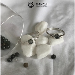 Nhẫn đá Bloodstone handmade dây màu bạc